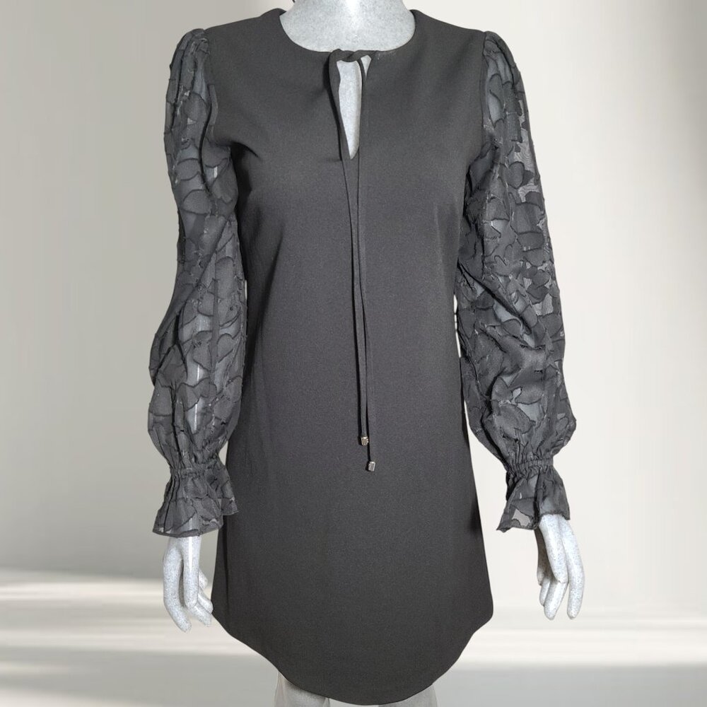 Tommy Hilfiger Women's Shift Scuba Long Sleeve Keyhole W/Tie Dress